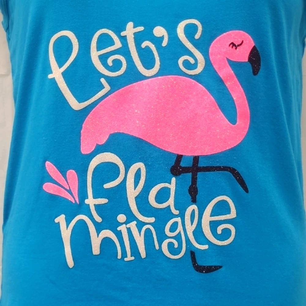 Flamingo Tank Top Bright Blue Stretch Fabric Scoop Neck Thick Straps Cruisewear